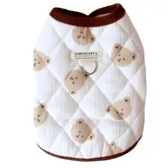 犬服　猫服　ペット　あったかベスト　クマ柄　Mサイズ　ハーネス