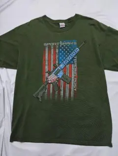 ​古着 フルーツオブザルーム Tシャツ XL カーキ ミリタリー スカルガン 銃のサムネイル