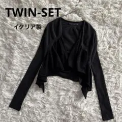 ツインセット　TWIN-SET カーディガン　異素材の切り替え　黒　グレー