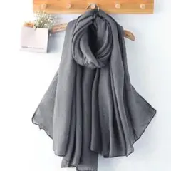新品 ダークグレー リネン風 ストール 無地 ロング 大判 マフラー 薄手のサムネイル