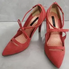 ●RANDA ピンク リボン付きポインテッドトゥ ハイヒール