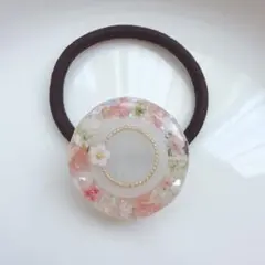 レジンヘアゴム　ピンク　桜　かすみ草　春　シンプル　3
