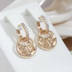 【14KGP】2way 揺れる サークル 小粒ジルコン リングピアス