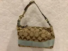 Coach ロゴデザイン ハンドバッグ ブラウン/ライトブルー