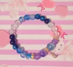 青紫ガラスビーズ月のチャーム星空ブレスレット