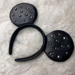 美品 ミッキー スタッズ カチューシャ レザー ミッキー Disney