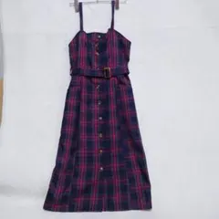 マジェスティックレゴン チェック柄 ベルト付 キャミ ワンピース S