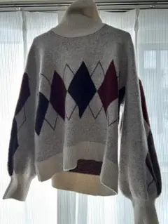 Heather アーガイル柄タートルネックセーター M