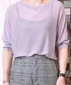 ユニクロ　ライトシアーボートネックニット〔五分袖）