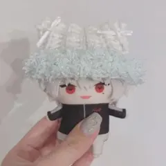 【白×ミントモケ】にじぱぺっと　ぬい帽子　ぬい服　ネコ耳　ニット帽 10cmぬい