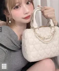 【GRL】ハートキルティング パールビジュー ハンドバッグ ホワイト
