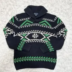 美品 ポロバイラルフローレン セーター ハイネック ノルディック 黒 緑