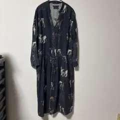 maison gigot犬プリント 長袖シャツワンピース