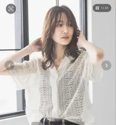 GLOBAL WORK レースシャツ半袖 Lサイズ アイボリー