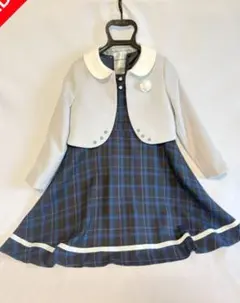 [クリーニング済] 女の子フォーマルワンピース 130A ボレロセット チェック