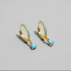 X259 ピアス レディース k18 フープ トルコ石 ターコイズ ゴールド