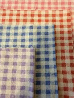 チェック柄生地セット（ピンク、赤、青、紫）　ハギレ