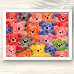 A4 フワフワくまたちの夢色ハーモニー 油絵風アート インテリアポスター