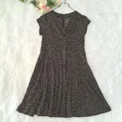 ロートレ・アモン　カシュクール　半袖ワンピース　ブラウン　膝丈　ドット柄　L