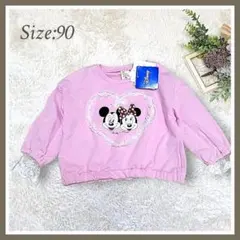 新品✦Disney ミッキー ミニー トレーナー 90 ピンク 長袖 レース