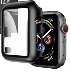 Apple Watch用 ケース 38mm 保護 ガラスフィルム ブラック 黒