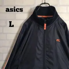 アシックス★日本製 レアデザイン 異素材 前後切替 トラックジャケット 黒 L
