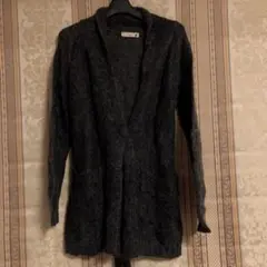 ダークグレー ロングカーディガン ウエストリボン付き