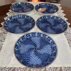 有田焼　光玉　染付　銘々皿　5枚セット　未使用