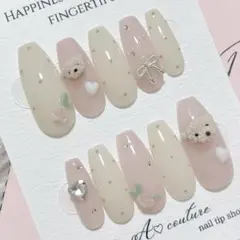 現品ネイルチップ୨୧ピンク♡くまちゃんローズ♡リボン୨୧量産型⟡韓国♡ドット