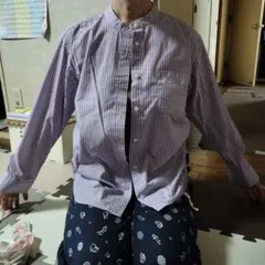 ストライプ柄 バンドカラーシャツ 長袖 Mサイズのサムネイル