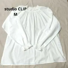 studio CLIP ホワイトコットン レース付きブラウス　M ラグラン袖
