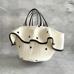 フレアフリル付き丸底マルシェバッグ（L）2way ヌビバッグ ベージュ