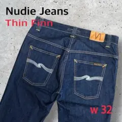 【未使用級】ヌーディージーンズ THIN FINN W32 エクリュステッチ