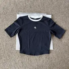 xfk2ts1103 スポーティ ロゴ入り 配色 クロップド丈 5分袖のサムネイル