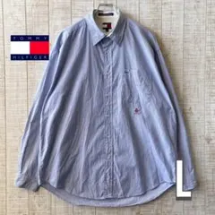 GWセール‼️ トミーヒルフィガー 水色 メンズ 長袖シャツ L クレリックカラー