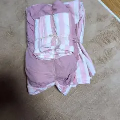 ピンクと白のストライプ　掛ふとんカバー　ボックスシーツ　枕カバー3点セット