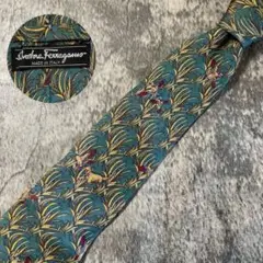 AN289 Salvatore Ferragamo グリーン シルク ネクタイ