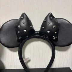 スタッズ付きブラックミッキーマウス耳カチューシャ