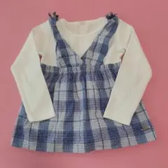 長袖カットソー 白と青のチェック 100cm