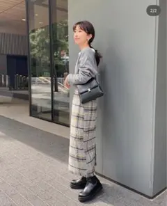 basement online チェックフリンジスカート　M〜L