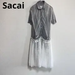 sacai ストライプシャツ 半袖 アシンメトリー 変形デザイン シアー