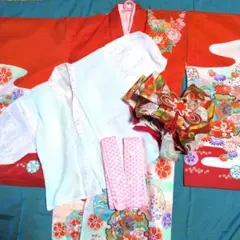 昭和アンティーク 七五三 着物 5点セット 日本製 古典柄 作り帯 虫食いあり