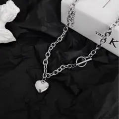 冬のセール⭐️ぷっくりハート　ネックレス チタン鋼　金アレ　男女兼用　マンテル