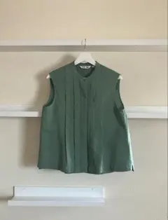 UNIQLO　ユニクロ　リネンブレンドノースリーブブラウスグリーン　Lコトニエ