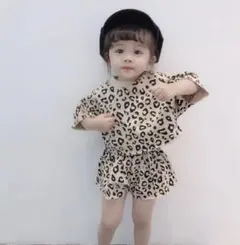 ヒョウ柄セットアップ　Tシャツ　ショートパンツ　ベージュ　110㎝
