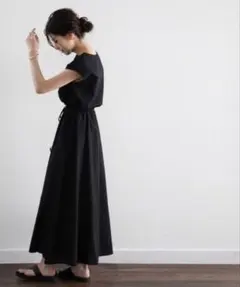 クラシカルエルフ リゾートワンピース 黒 シンプル ロング丈 半袖 ノースリーブ