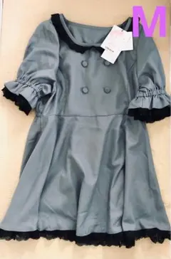 新品 hiroyo レースフリル ミニワンピ グレーMサイズ くるみボタンがア
