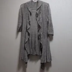 グレー フリルニットカーディガン 長袖