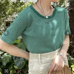 Chico ボーダー 半袖 Tシャツ グリーンのサムネイル