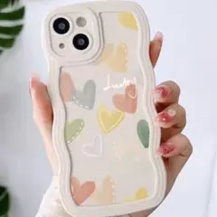 【新品】iPhoneケース　スマホケース　ハート柄　カラフル　うねうね　なみなみ